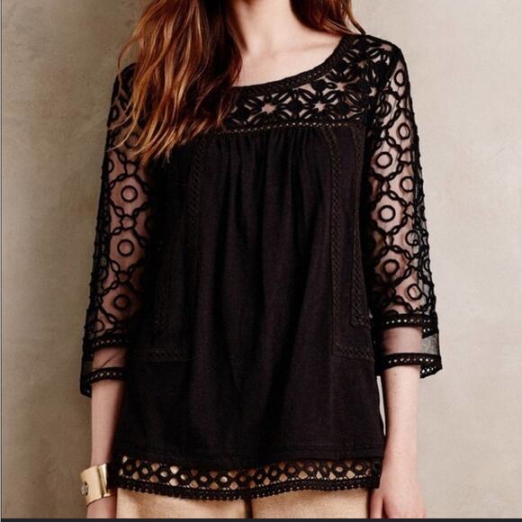 Anthropologie Meadow Rue Embroidered Lace Top Size Small - Picture 1 of 11